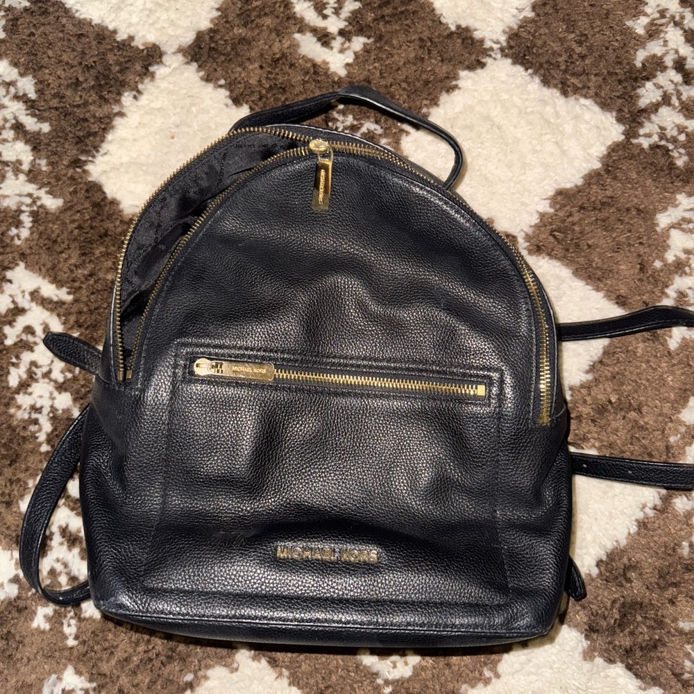 Michael Kors Black Backpack with Gold Zippers & Matching Wallet